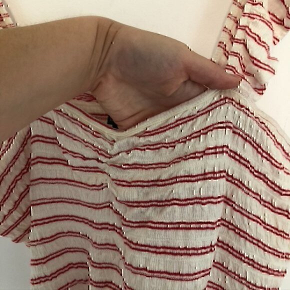 WILD FABLE Cream Ivory Red Striped Smocked Ruffle Strap Cropped Crop Top Tank - Picture 6 of 10